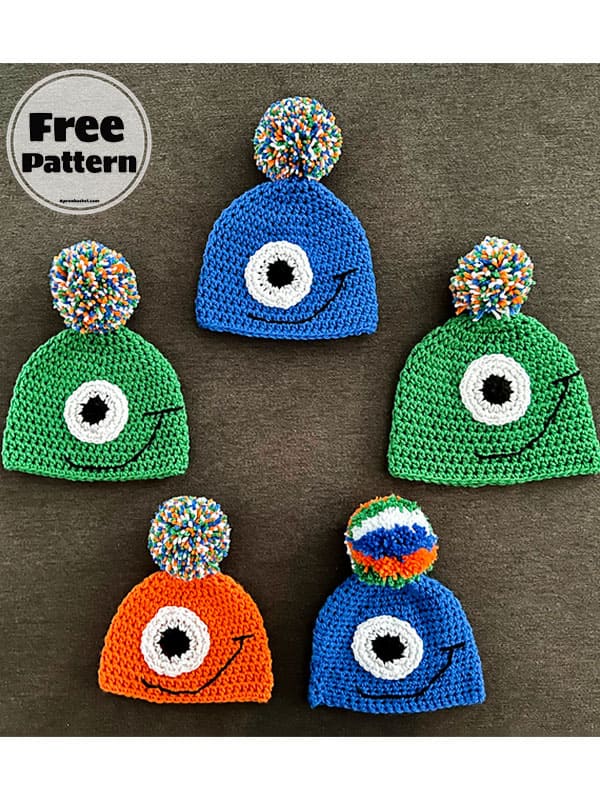 free monster crochet baby hat pattern 3-6 months