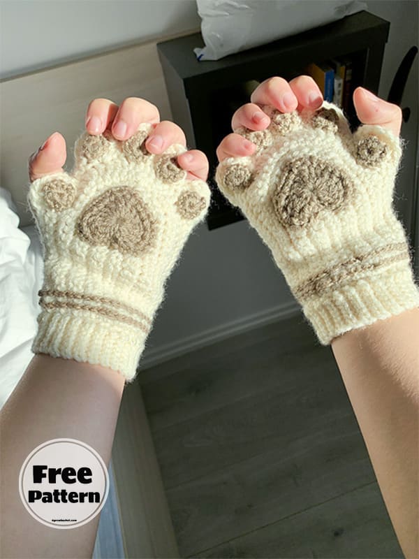 Cat Paw Crochet Fingerless Gloves Pattern Free