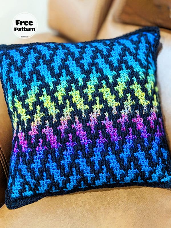 Colorful Mosaic Free Tunisian Crochet Pillow Pattern 