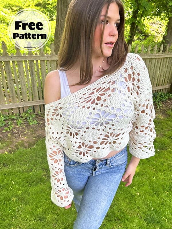 Flower Crochet Summer Sweater Free Pattern 