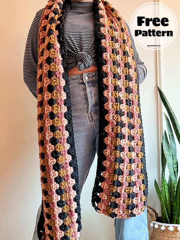 Granny Cluster Crochet Scarf Free Pattern (2)