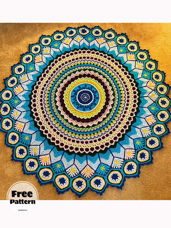 Peacock Afghan Crochet Circle Blanket Free Pattern