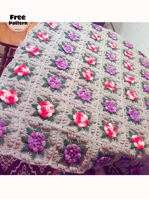Rose Free Crochet Afghan Pattern For Adults