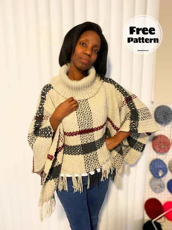 Stylish Turtleneck Free Crochet Pattern Poncho Easy
