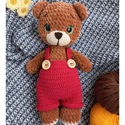 Baby Crochet Teddy Bear With Overalls Free Amigurumi Pattern