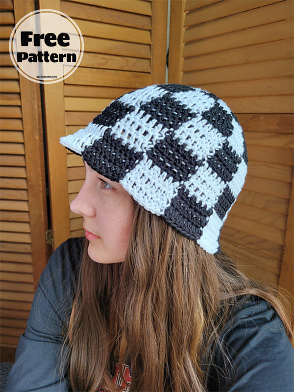 Free Crochet Checkered Bucket Hat Pattern (2)