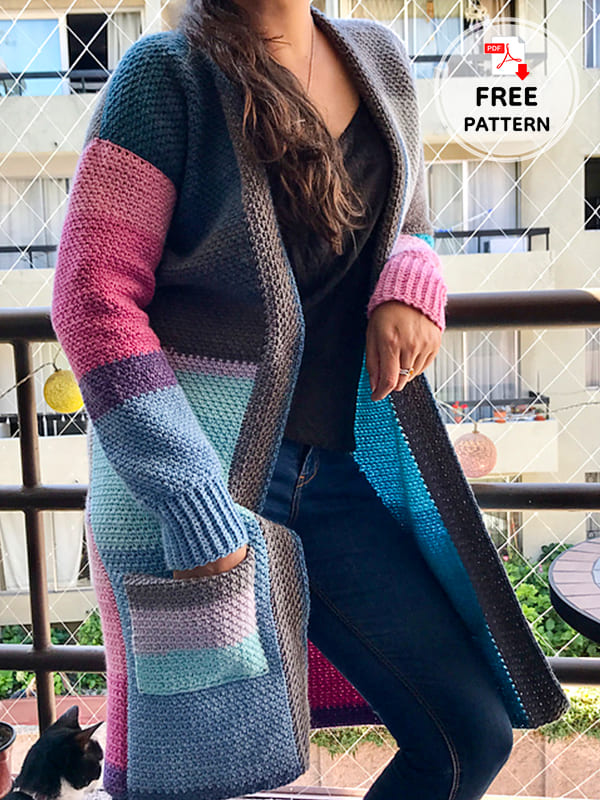 Stripes Long Crochet Cardigan Free Pattern (2)