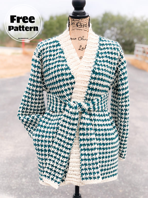 comfy houndstooth long crochet cardigan free pattern- 2