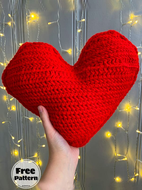 Red Free Crochet Pattern For Heart Pillow